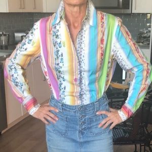 Étroit Blouse Long Sleeve Button Down Cotton